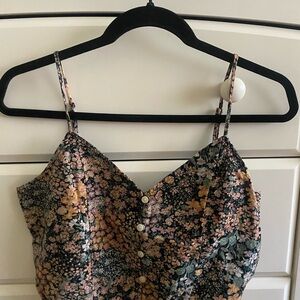 American Eagle Outfitters Floral Spaghetti Strap Blouse - Black and Pink